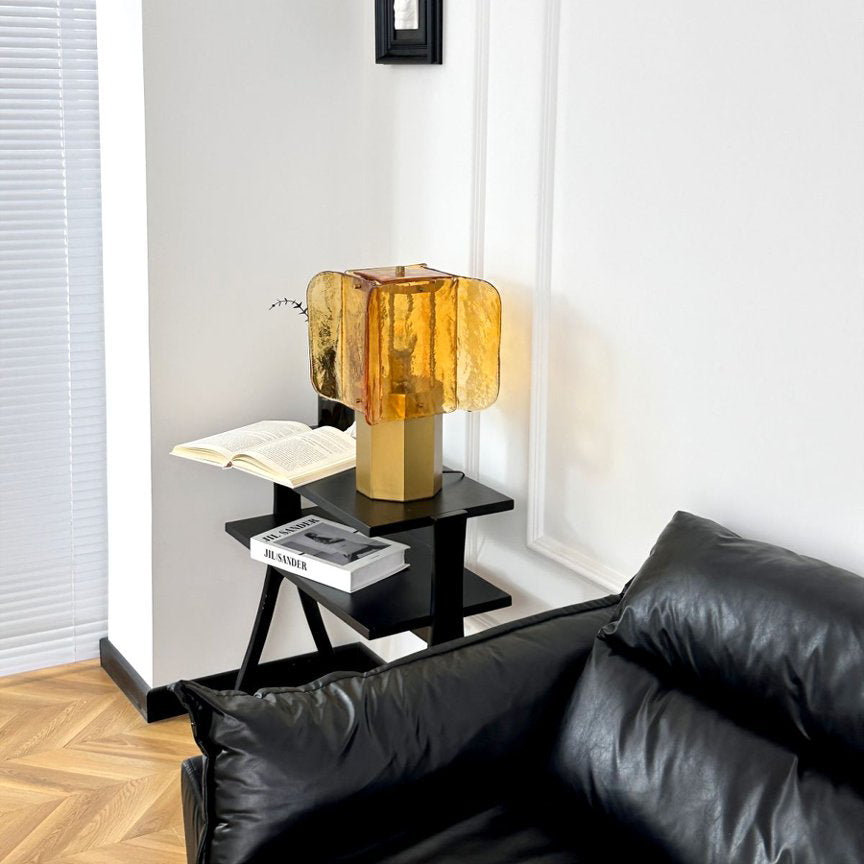Veloura Curated Amber Art Glass Table Lamp – full fixture elevation view