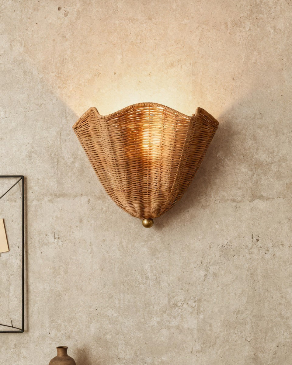 Vera Rattan Curated Woven Rattan Wall Sconce – architectural ceiling profile