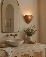 Vera Rattan Curated Woven Rattan Wall Sconce – dimensional scale reference