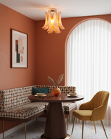 Verdelia Curated Mouth-Blown Frosted Glass Flush – spatial dining room perspective