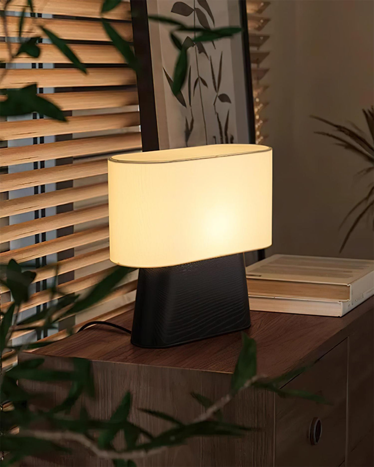 Vero Wood Curated Solid Hardwood Table Lamp warm illuminated room view