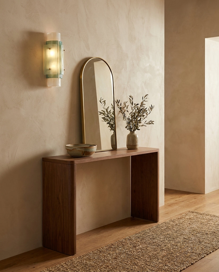Veyron Curated Mouth-Blown Frosted Glass Wall Sc – unlit natural material contrast