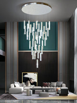 Villa Forci Curated K9 Bohemian Crystal Chandeli – unlit natural material contrast