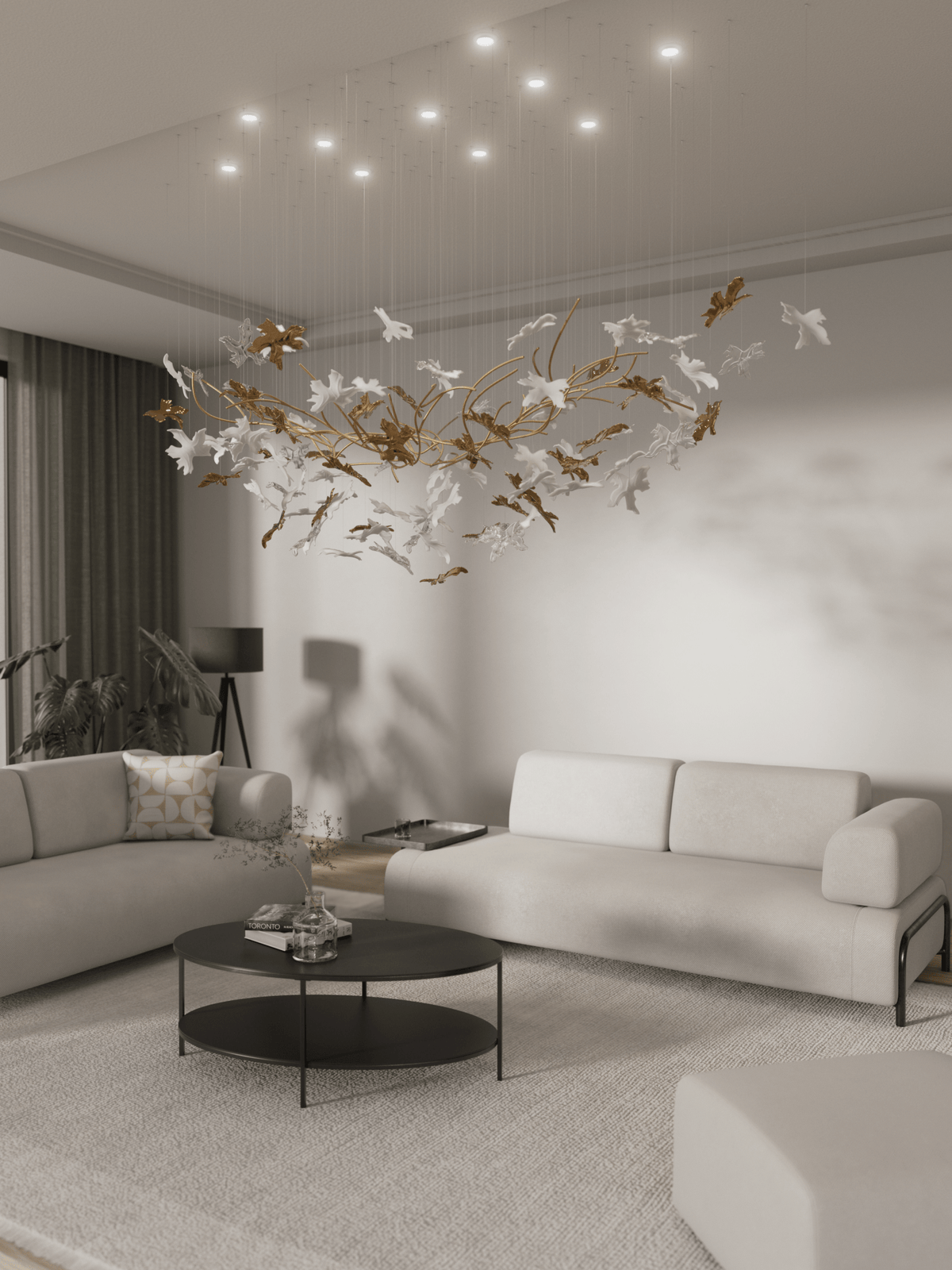 Vine Curated Mouth-Blown Frosted Glass Chandelie – side angled contour profile