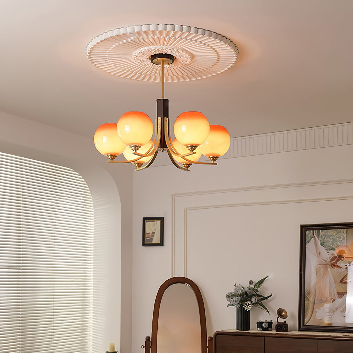 Vintage Caramel Globe Curated Mouth-Blown Froste – full fixture elevation view
