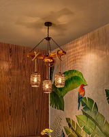 Vintage Farmhouse Curated Woven Rattan Chandelie – structural canopy joint detail