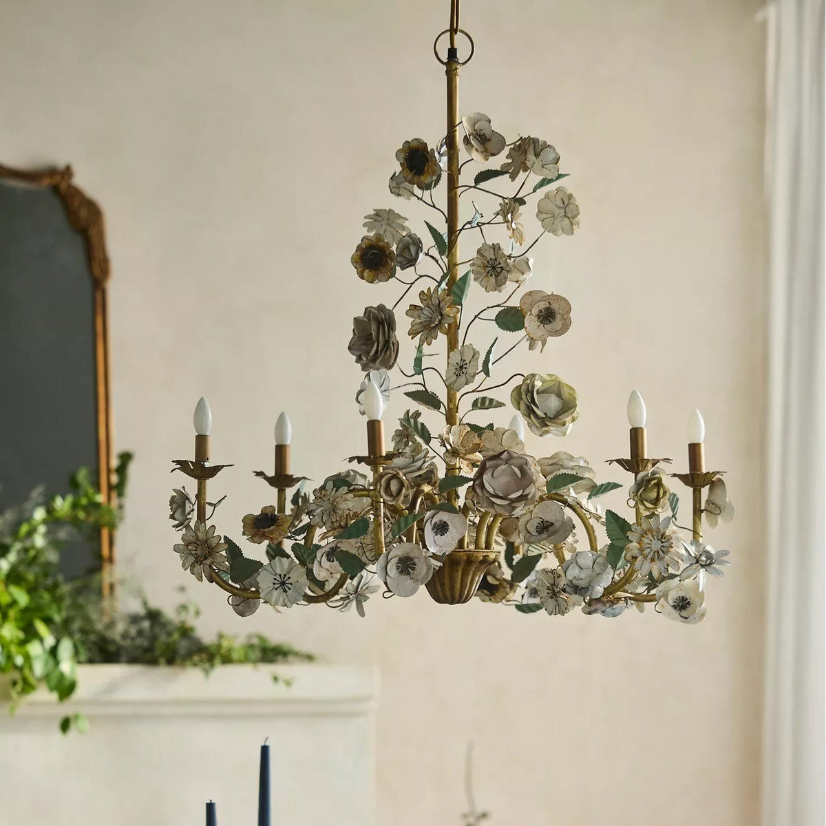 Vintage Floral Curated Iron & Glass Chandelier – ∅ 26.8 × H 30.7 finish configuration