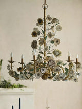 Vintage Floral Curated Iron & Glass Chandelier – full fixture elevation view