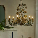 Vintage Floral Curated Iron & Glass Chandelier – side angled contour profile