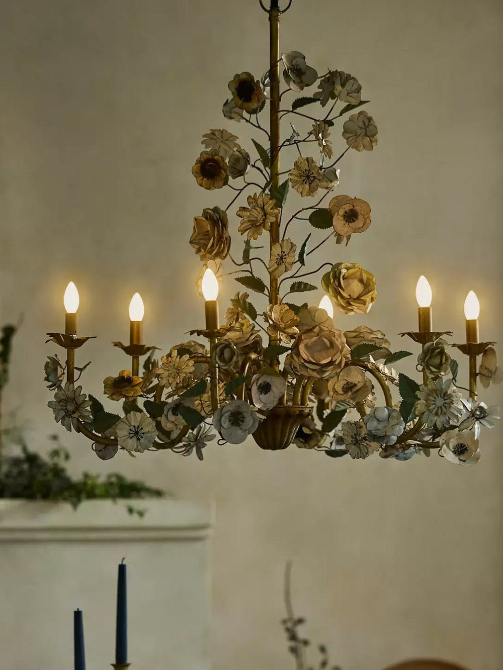 Vintage Floral Curated Iron & Glass Chandelier