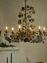 Iron & Glass craftsmanship detail on Vintage Floral Curated Iron & Glass Chandelier