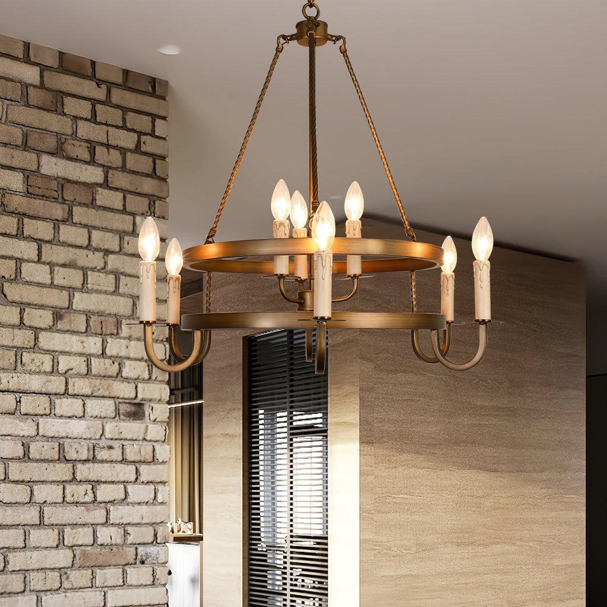 Vintage Voyager Curated Solid Brass Chandelier – full fixture elevation view