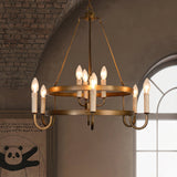Vintage Voyager Curated Solid Brass Chandelier installed in residential dining space