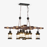 Vintage Wood Glass Chandelier – Handcrafted Architectural Luxury Lighting Fixture