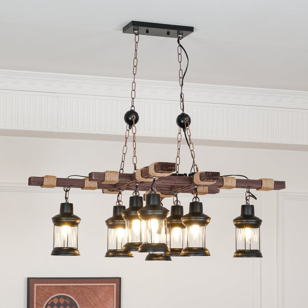 Vintage Wood Glass Chandelier