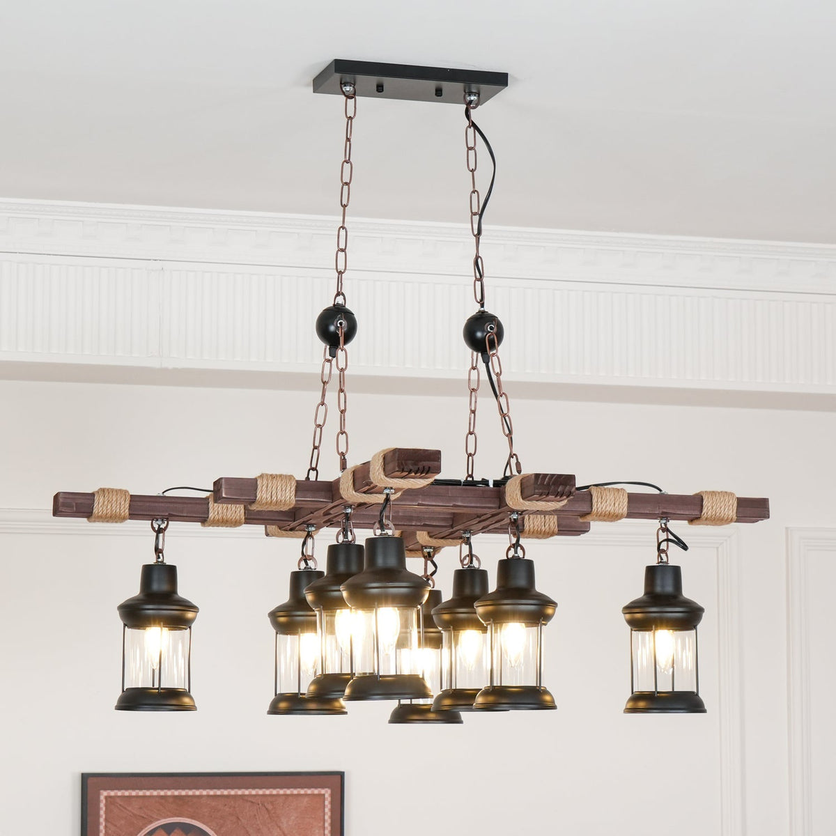 Vintage Wood Glass Chandelier – Ambient Illumination in Luxury Interior Setting View 12
