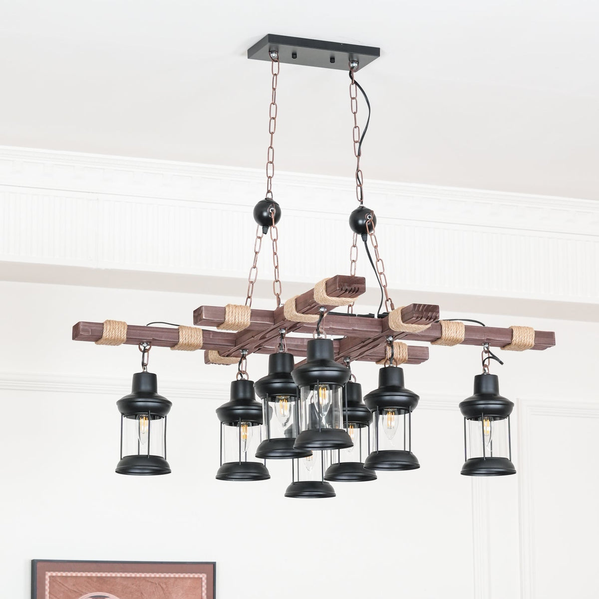 Vintage Wood Glass Chandelier – Ambient Illumination in Luxury Interior Setting View 8