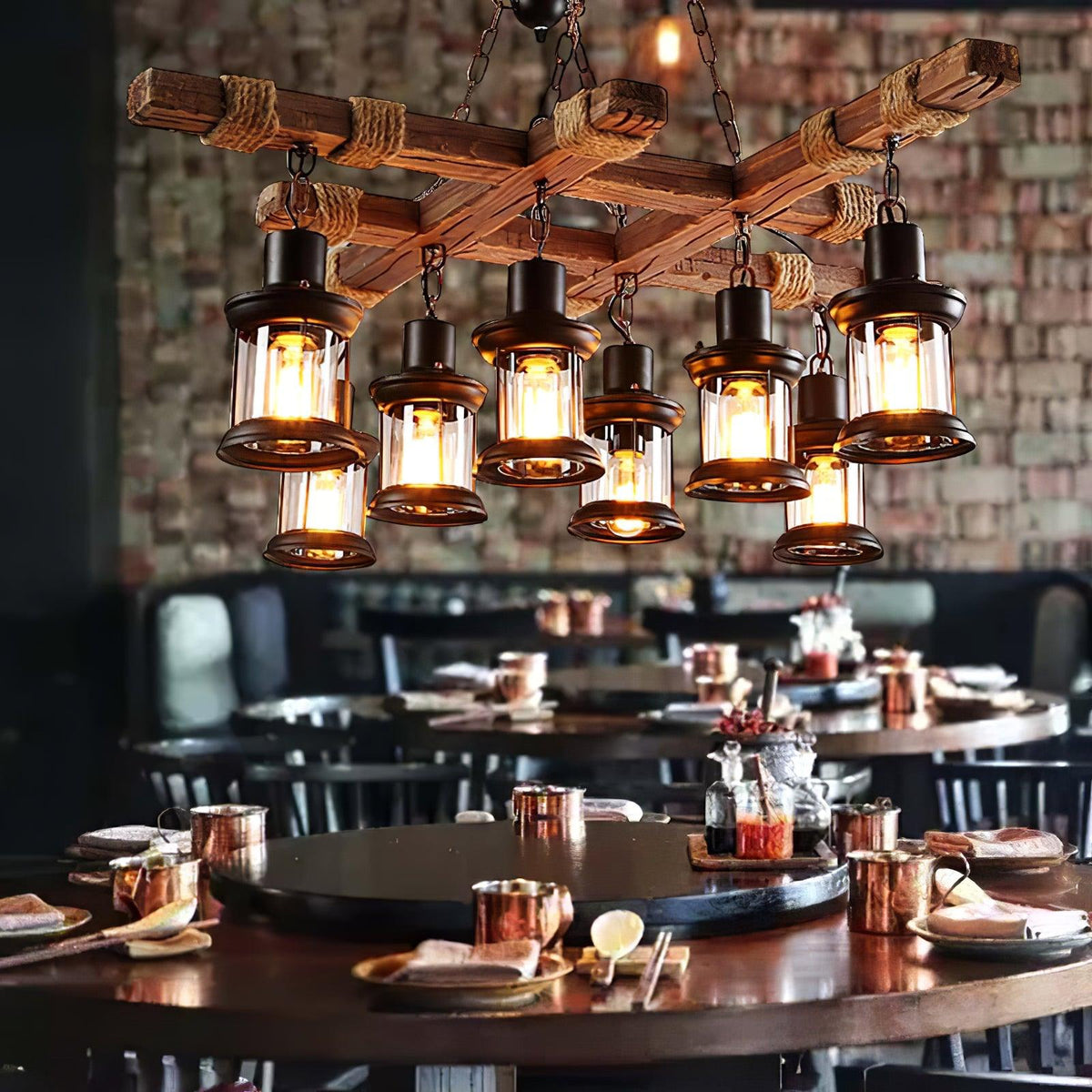 Vintage Wood Glass Chandelier – Ambient Illumination in Luxury Interior Setting View 15