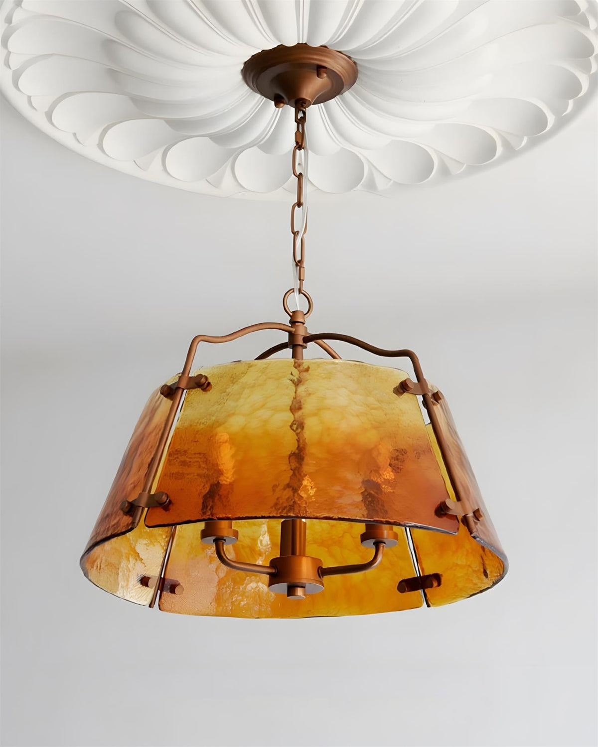 Vintara Curated Amber Art Glass Pendant Light – structural canopy joint detail