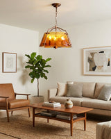 Vintara Curated Amber Art Glass Pendant Light warm illuminated room view