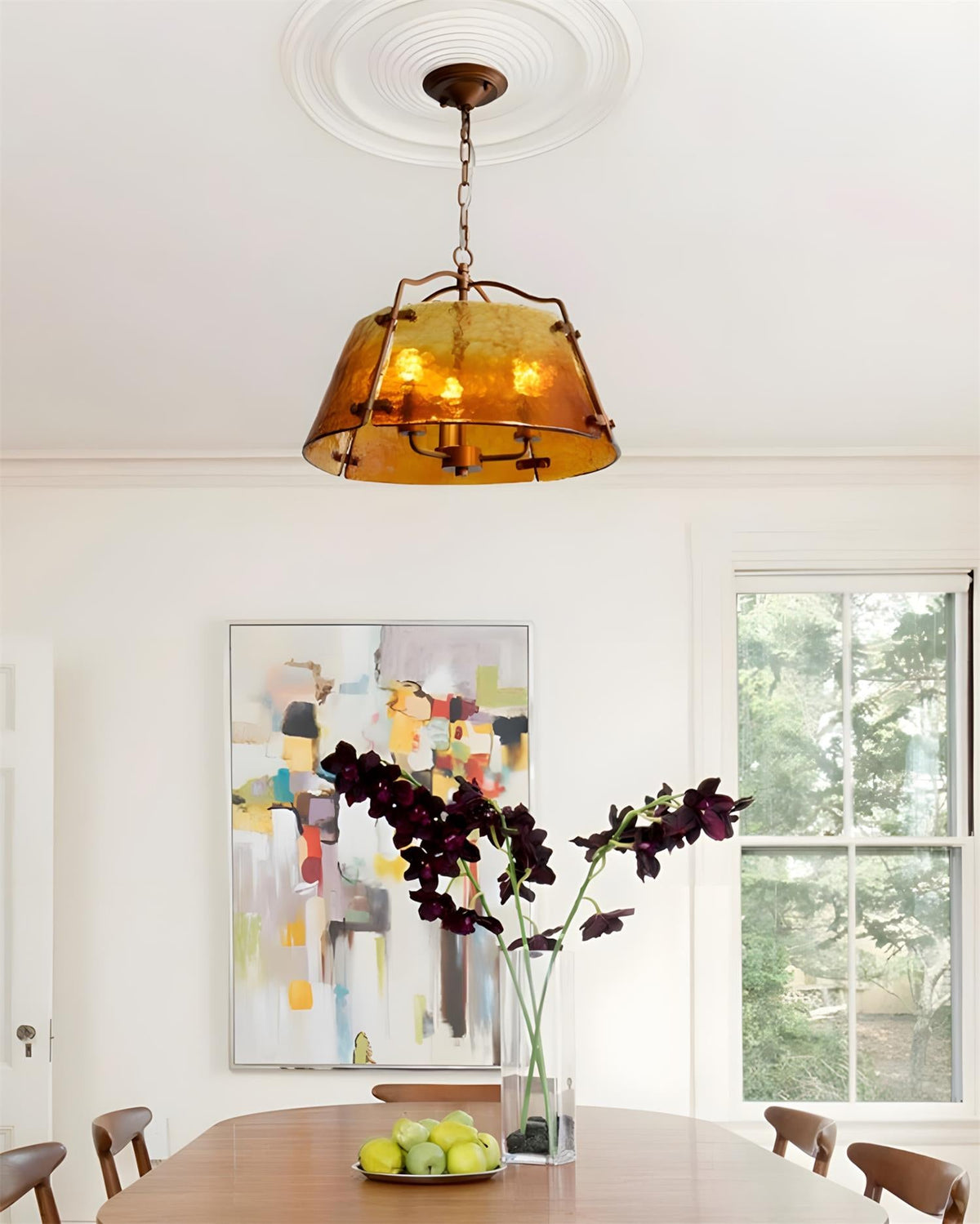 Vintara Curated Amber Art Glass Pendant Light – architectural ceiling profile