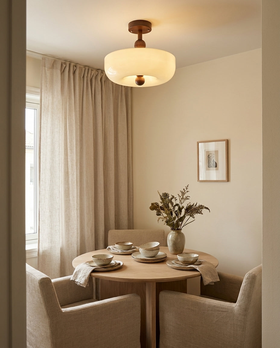 Virelan Curated Mouth-Blown Frosted Glass Flush – architectural ceiling profile