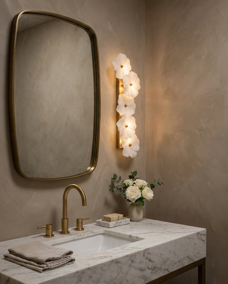 Alabaster craftsmanship detail on Virelle Alabaster Curated Alabaster Wall Sconce