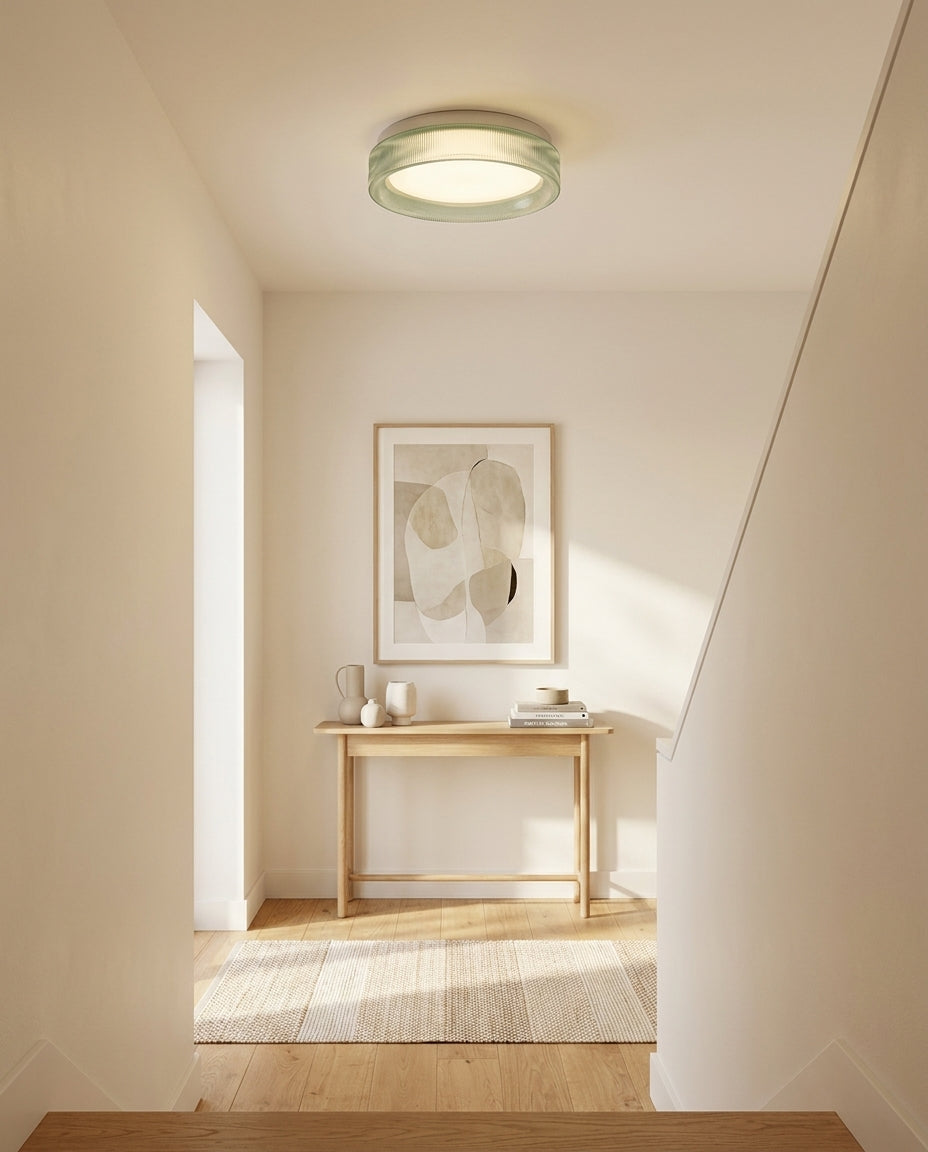 Virello Curated Amber Art Glass Flush Mount Ceil installed in residential dining space