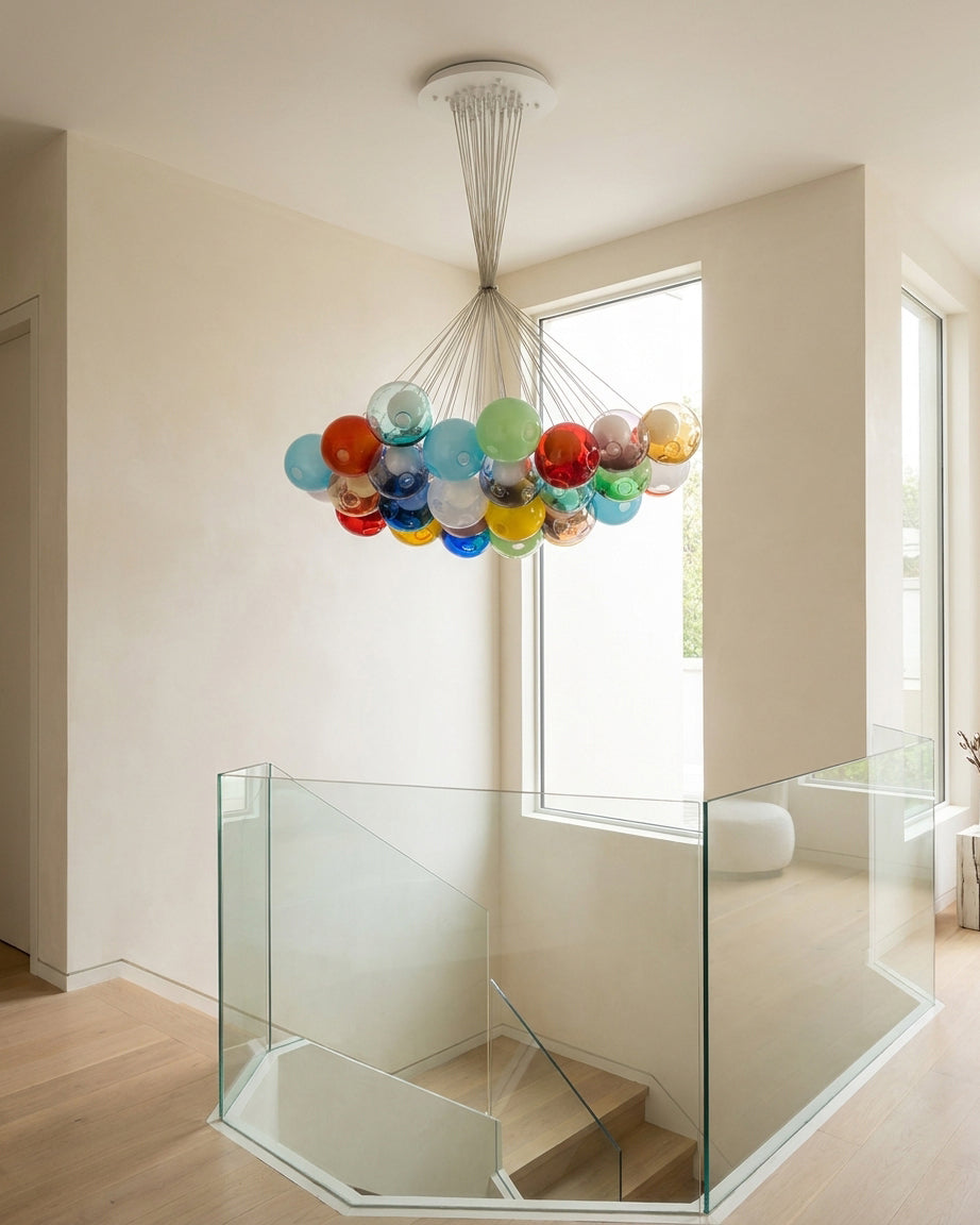 Vivelle Curated Mouth-Blown Frosted Glass Chande – dimensional scale reference