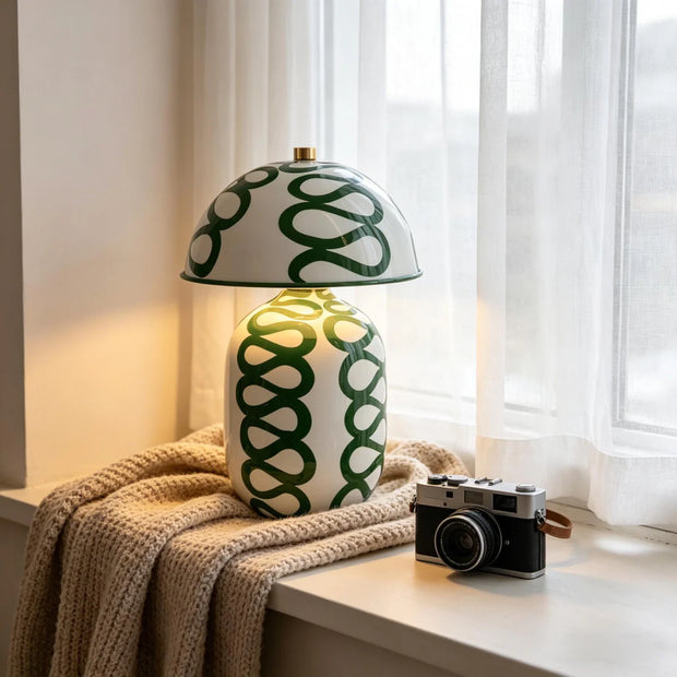 Vividra Curve Hand-Painted Ceramic Table Lamp | Nordic Luxury Bedside Light | JINSHE