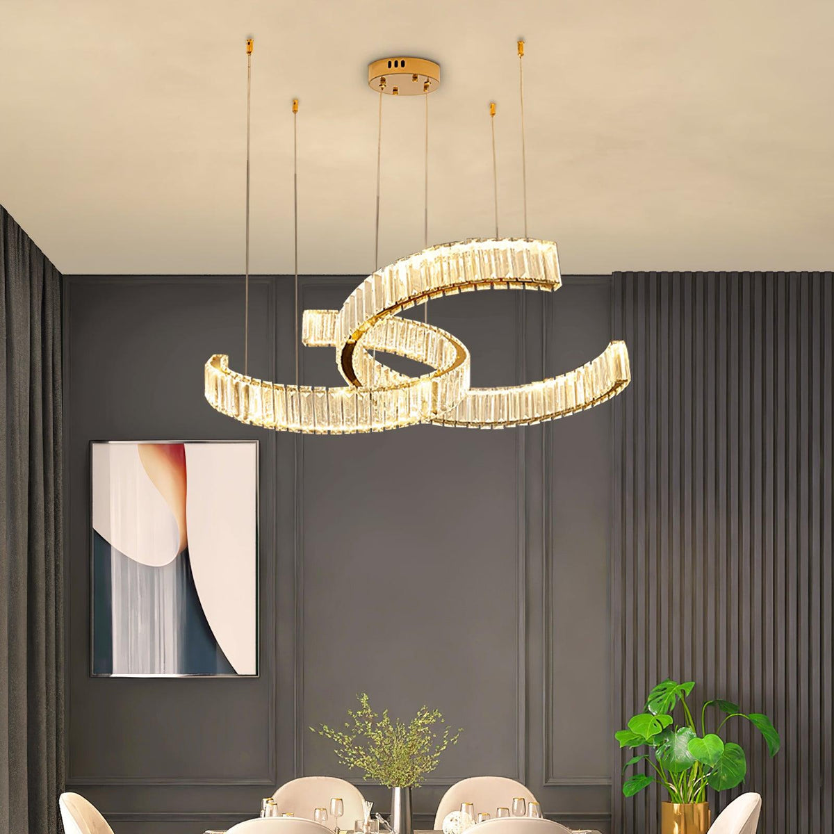 Vortex Curated K9 Bohemian Crystal Chandelier installed in residential dining space