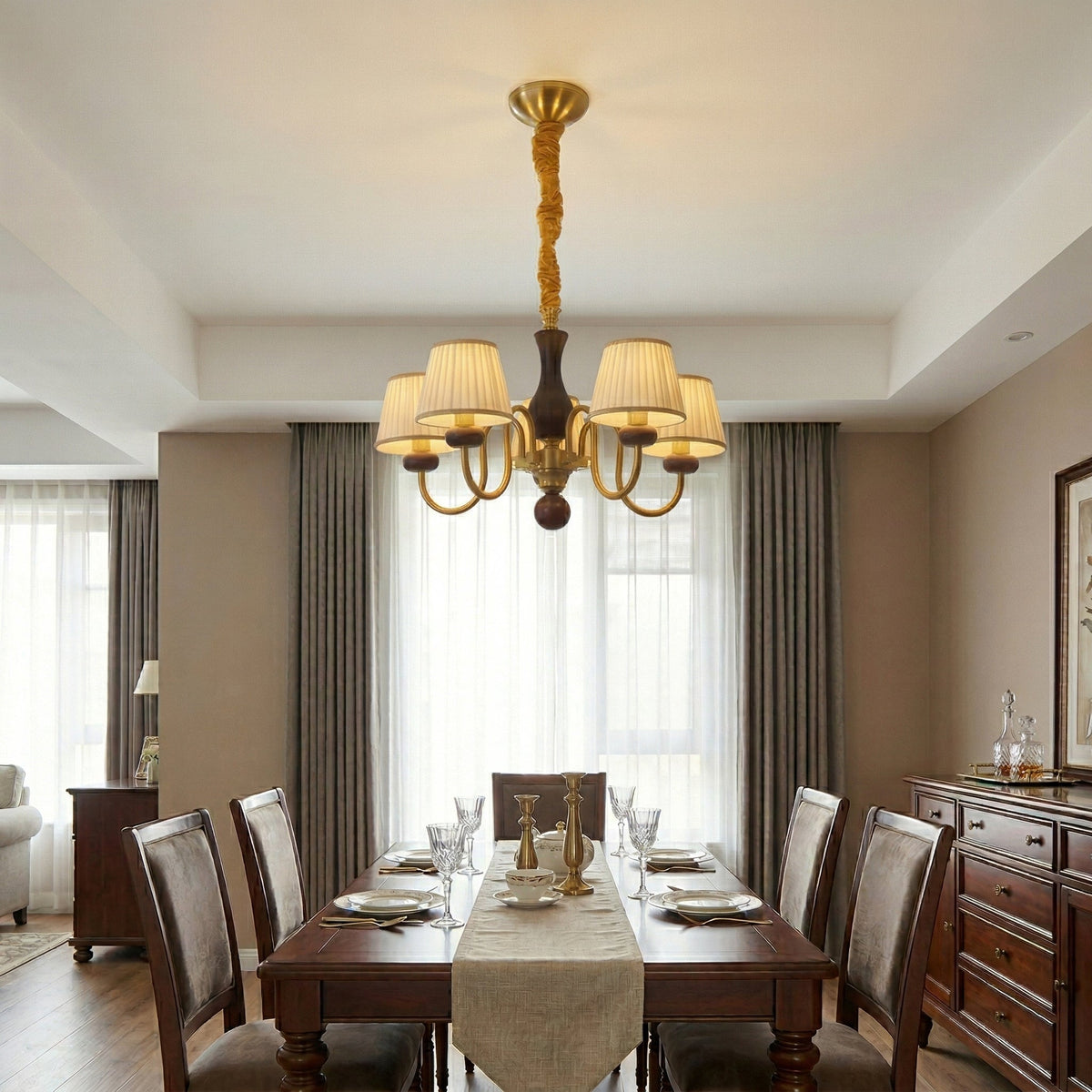 Solid Hardwood craftsmanship detail on Walden Pleat Curated Solid Hardwood Chandelier