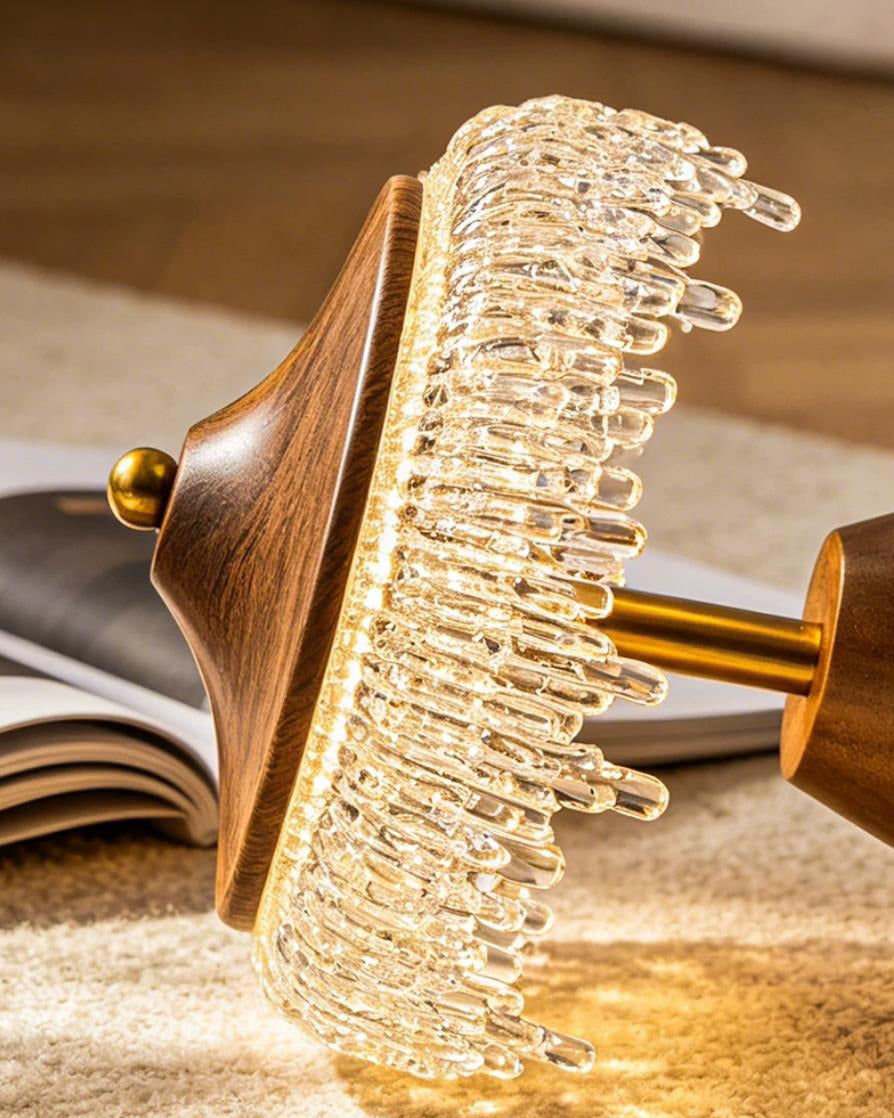 Walnora Curated Amber Art Glass Table Lamp – side angled contour profile