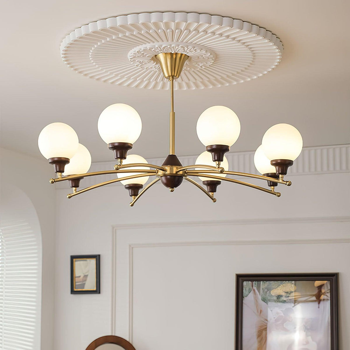 Walnut Glass Ball Curated Mouth-Blown Frosted Gl – full fixture elevation view