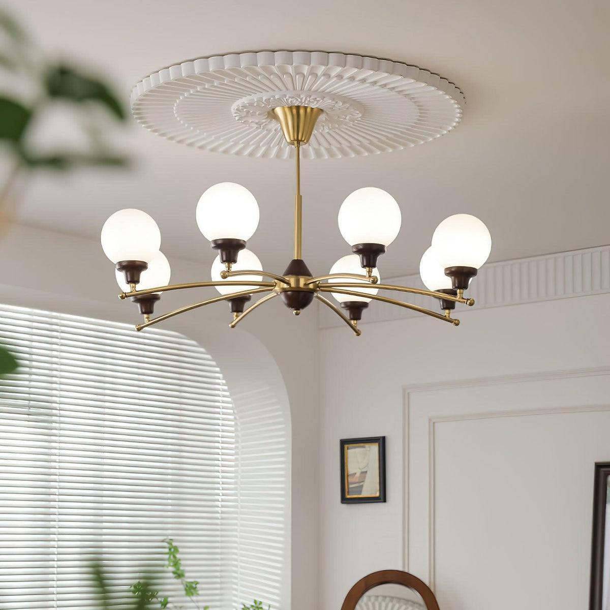 Walnut Glass Ball Curated Mouth-Blown Frosted Gl installed in residential dining space