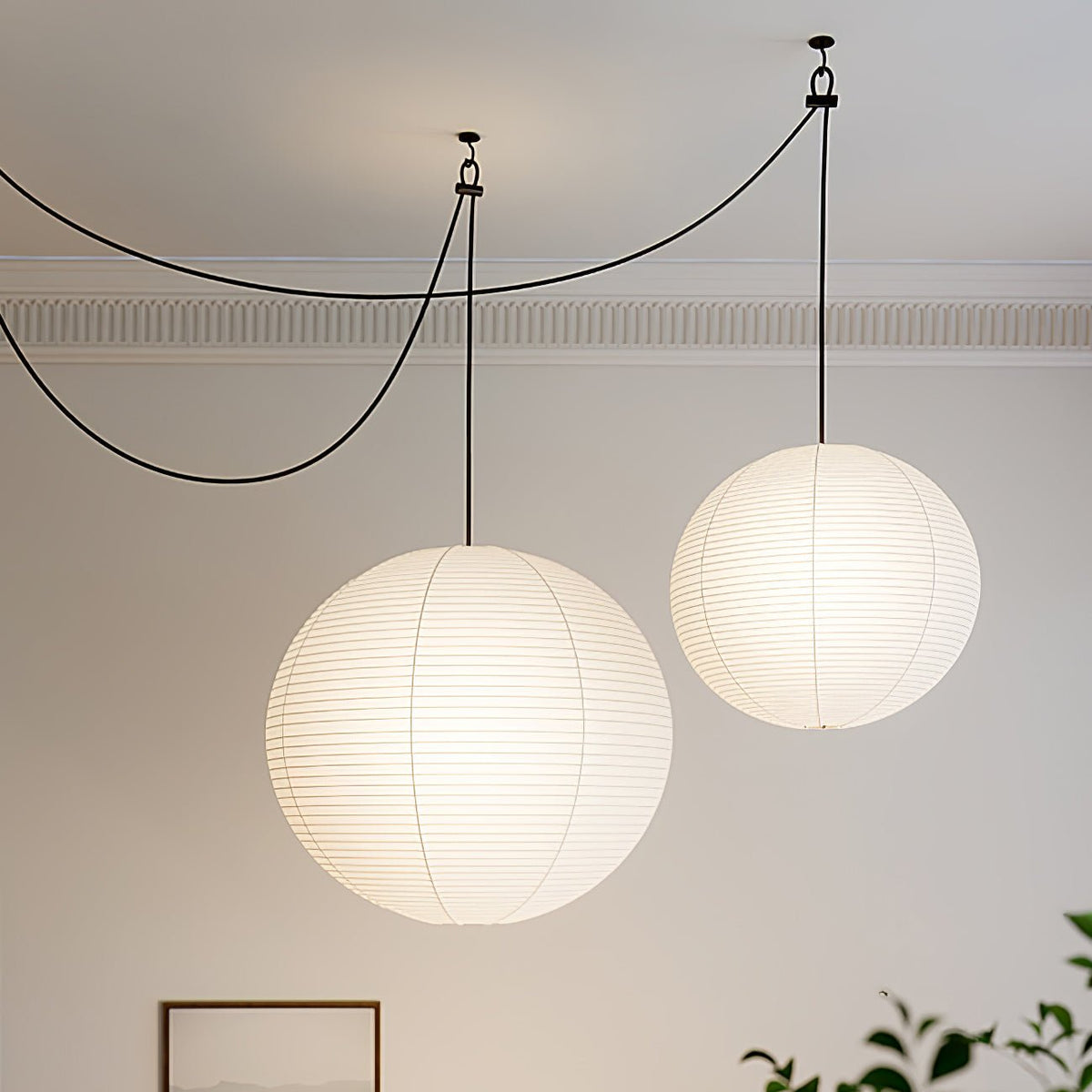 Japanese Paper Swag Curated Washi Paper Pendant – unlit natural material contrast