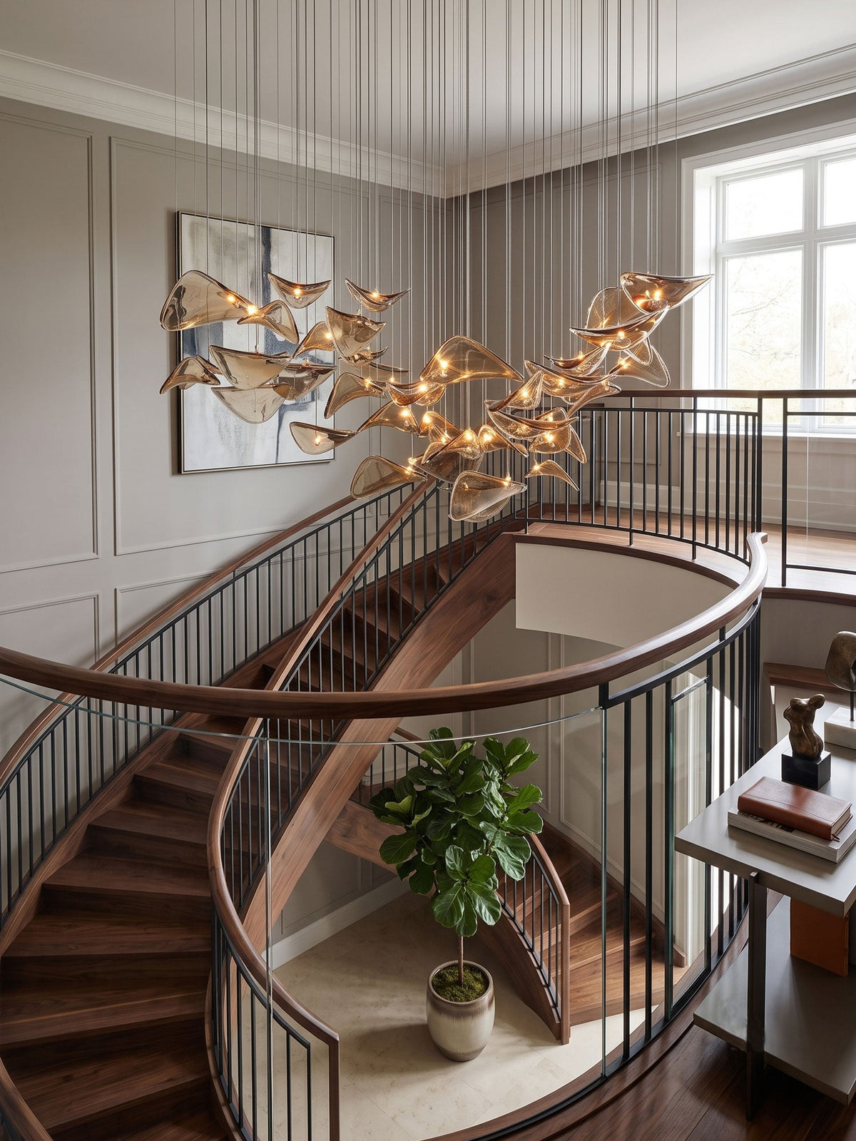 Wave Floating Leaf Chandelier – Ambient Illumination in Luxury Interior Setting View 4