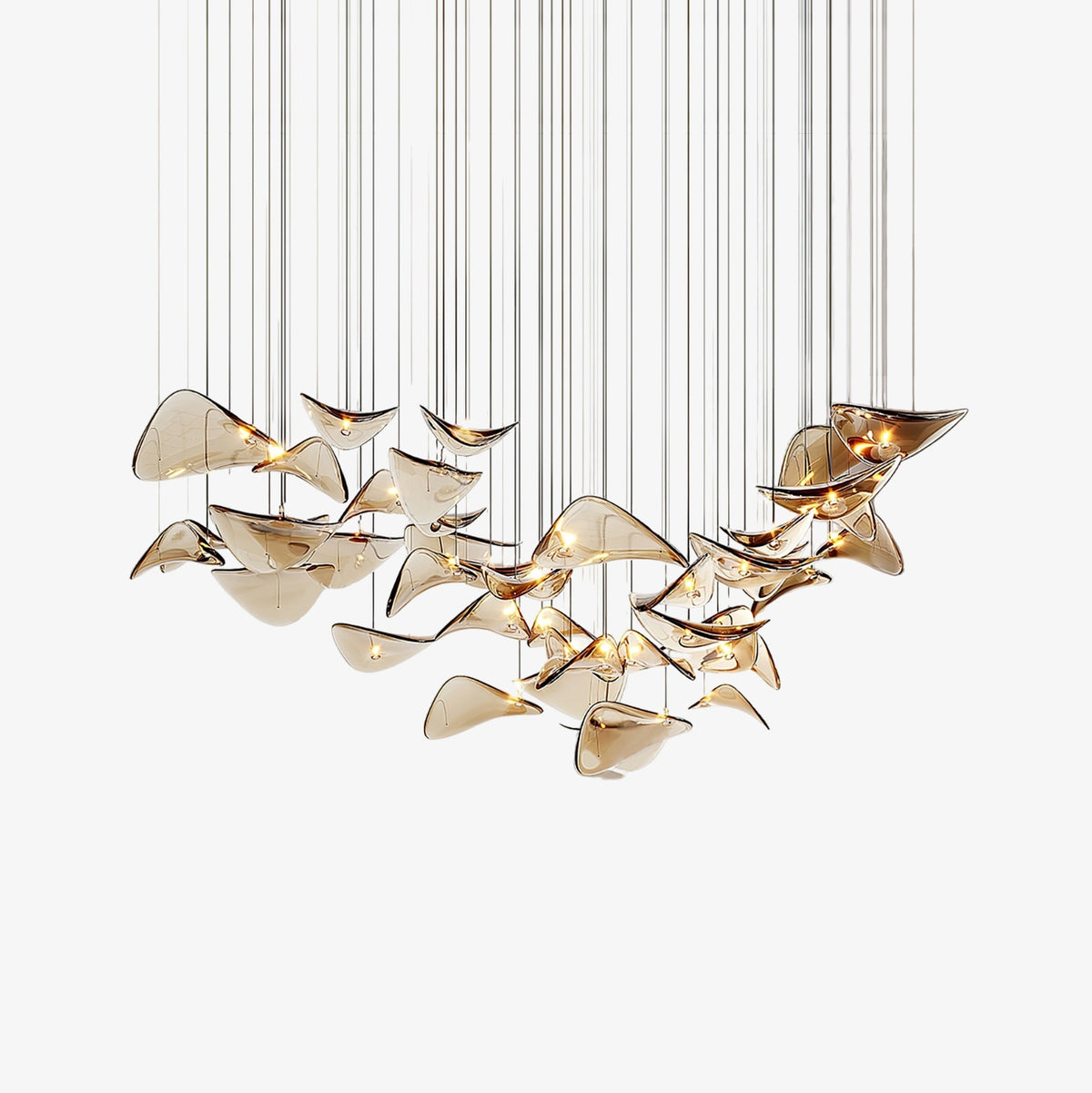 Wave Floating Leaf Chandelier – Handcrafted Architectural Luxury Lighting Fixture