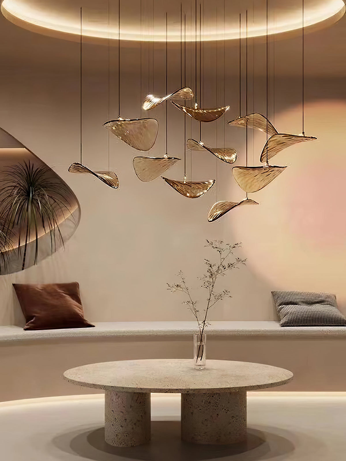 Wave Floating Leaf Chandelier – Ambient Illumination in Luxury Interior Setting View 7