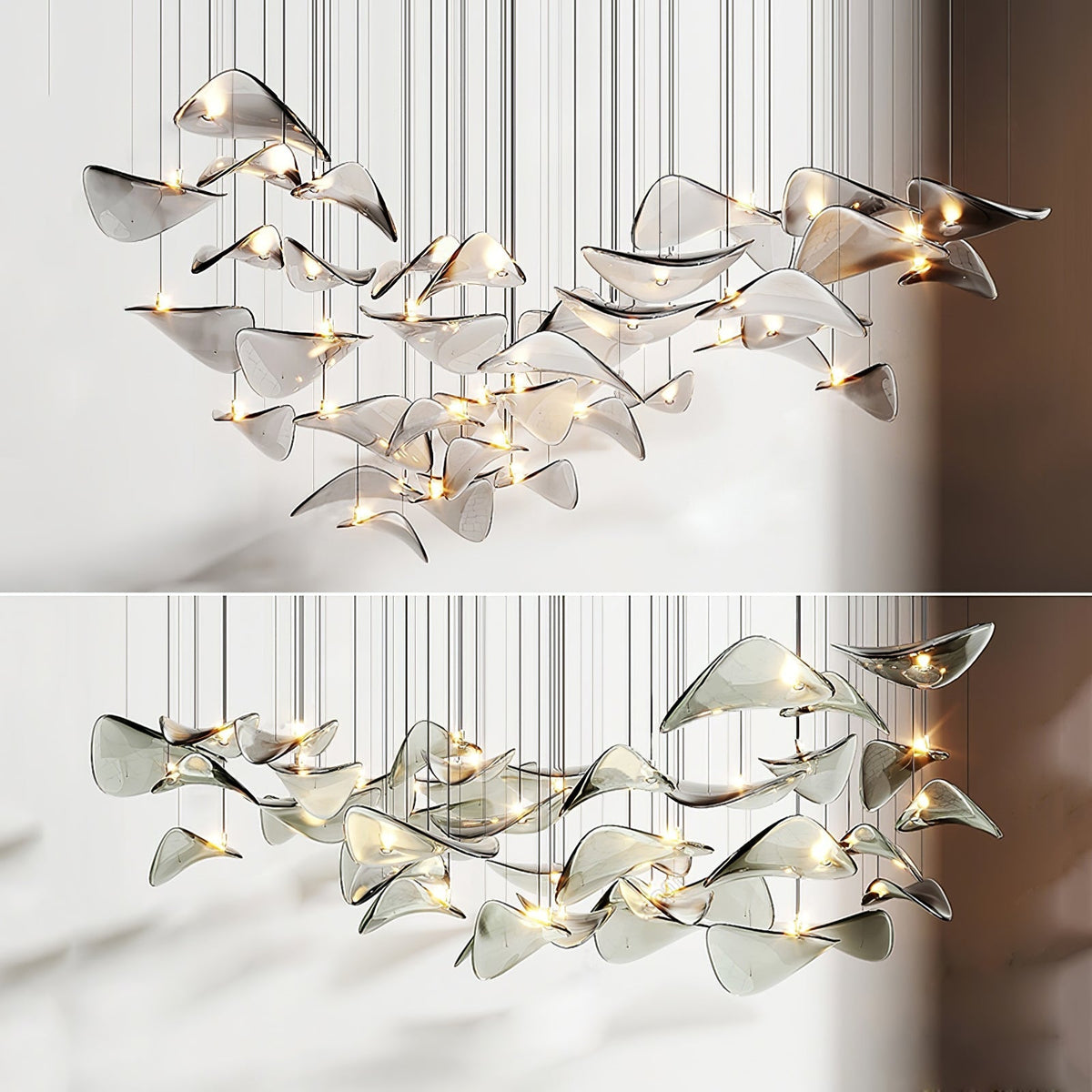 Wave Floating Leaf Chandelier – Ambient Illumination in Luxury Interior Setting View 14
