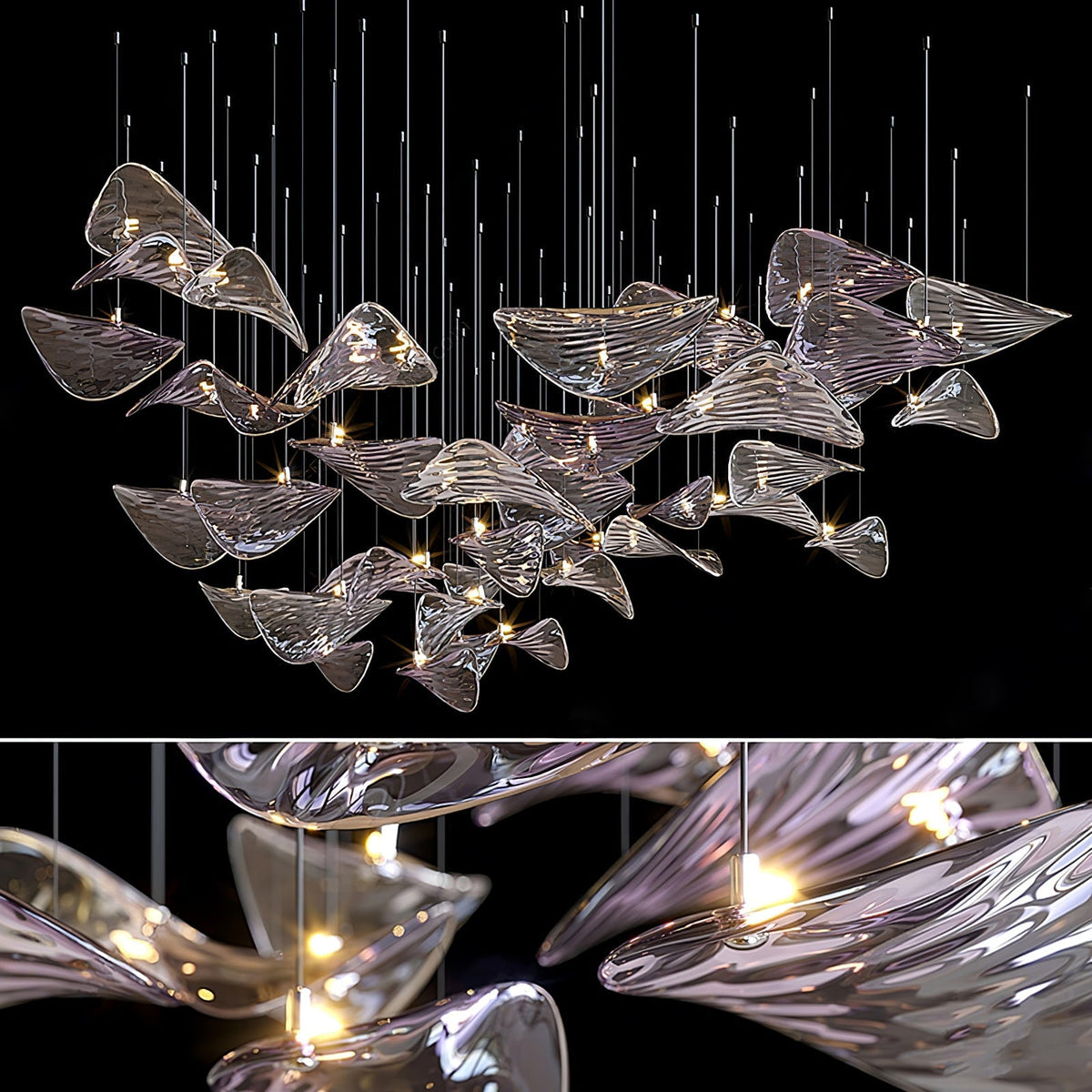 Wave Floating Leaf Chandelier – Ambient Illumination in Luxury Interior Setting View 15