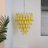 Wave Yellow Glass Curated Mouth-Blown Frosted Gl warm illuminated room view