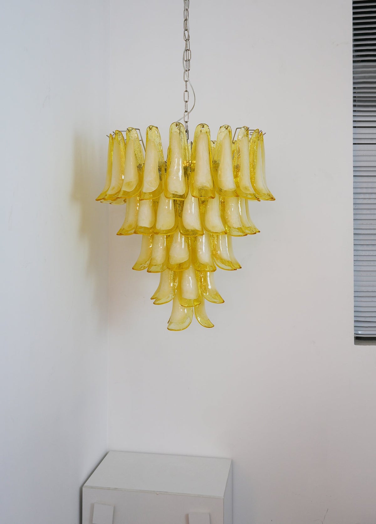 Wave Yellow Glass Curated Mouth-Blown Frosted Gl – spatial dining room perspective