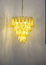 Wave Yellow Glass Curated Mouth-Blown Frosted Gl installed in residential dining space