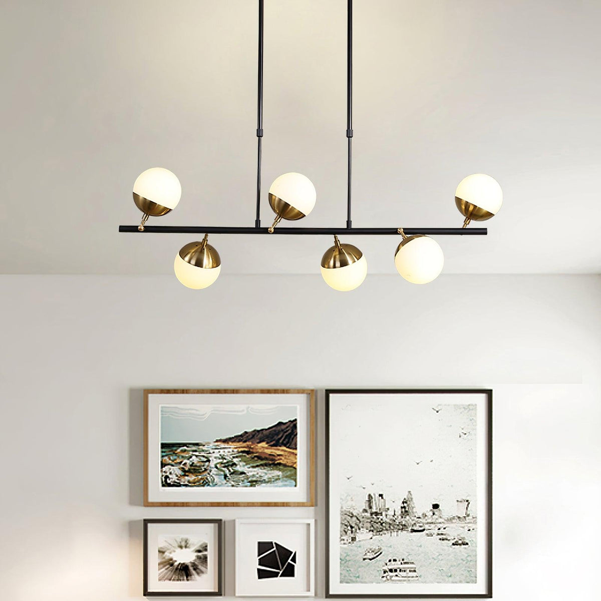 Waverly Restaurant Curated Mouth-Blown Frosted G installed in residential dining space
