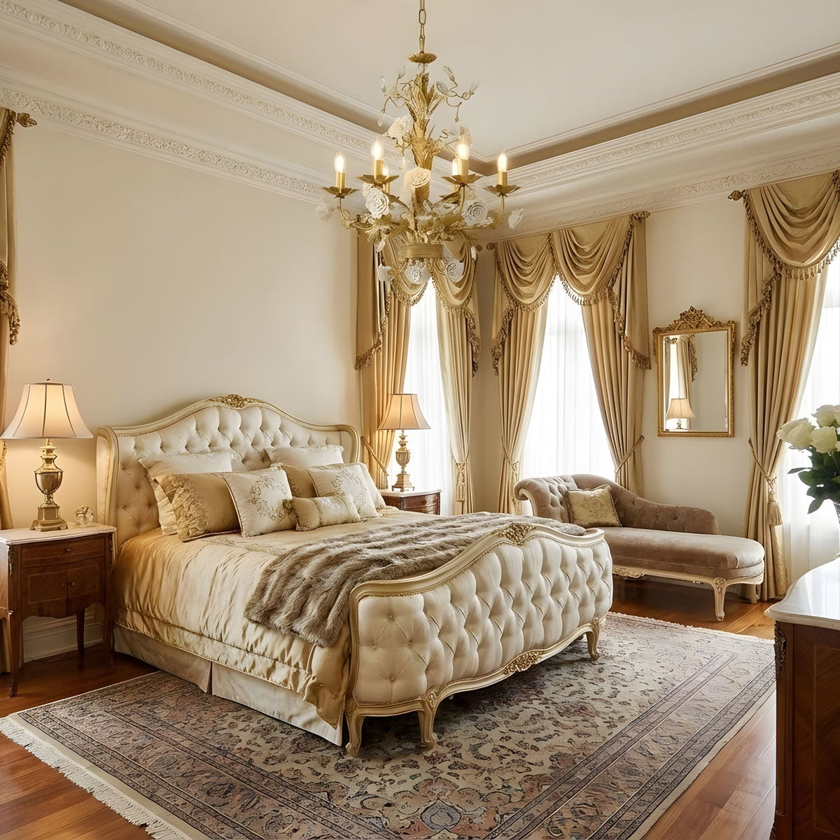 White Rose Crystal Chandelier – Handcrafted Material Texture and Detail View