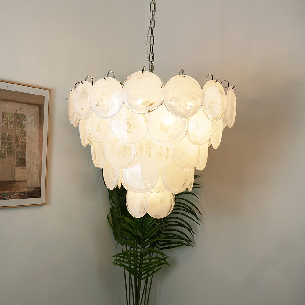 White Glass Disc Chandelier – Ambient Illumination in Luxury Interior Setting View 12