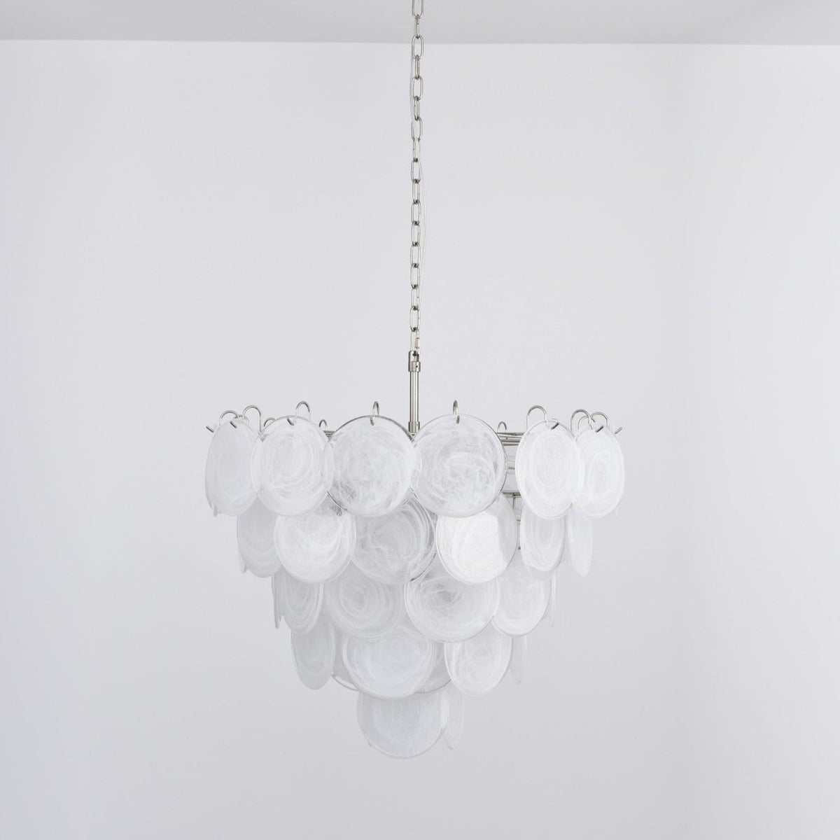 White Glass Disc Chandelier – Ambient Illumination in Luxury Interior Setting View 6