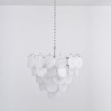 White Glass Disc Chandelier – Ambient Illumination in Luxury Interior Setting View 6