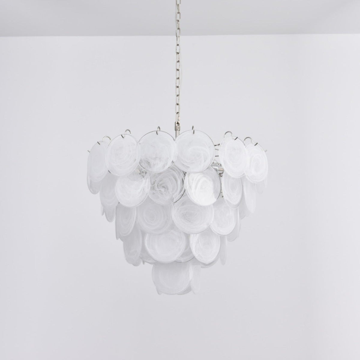 White Glass Disc Chandelier – Ambient Illumination in Luxury Interior Setting View 4